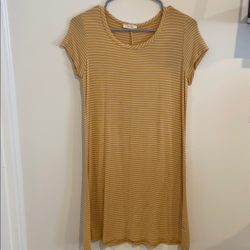 mustard and white striped t-shirt dress